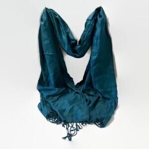 Scarf Soft Teal Fringe Cozy Gypsy Goddess Comfort Chic Minimalist Modest